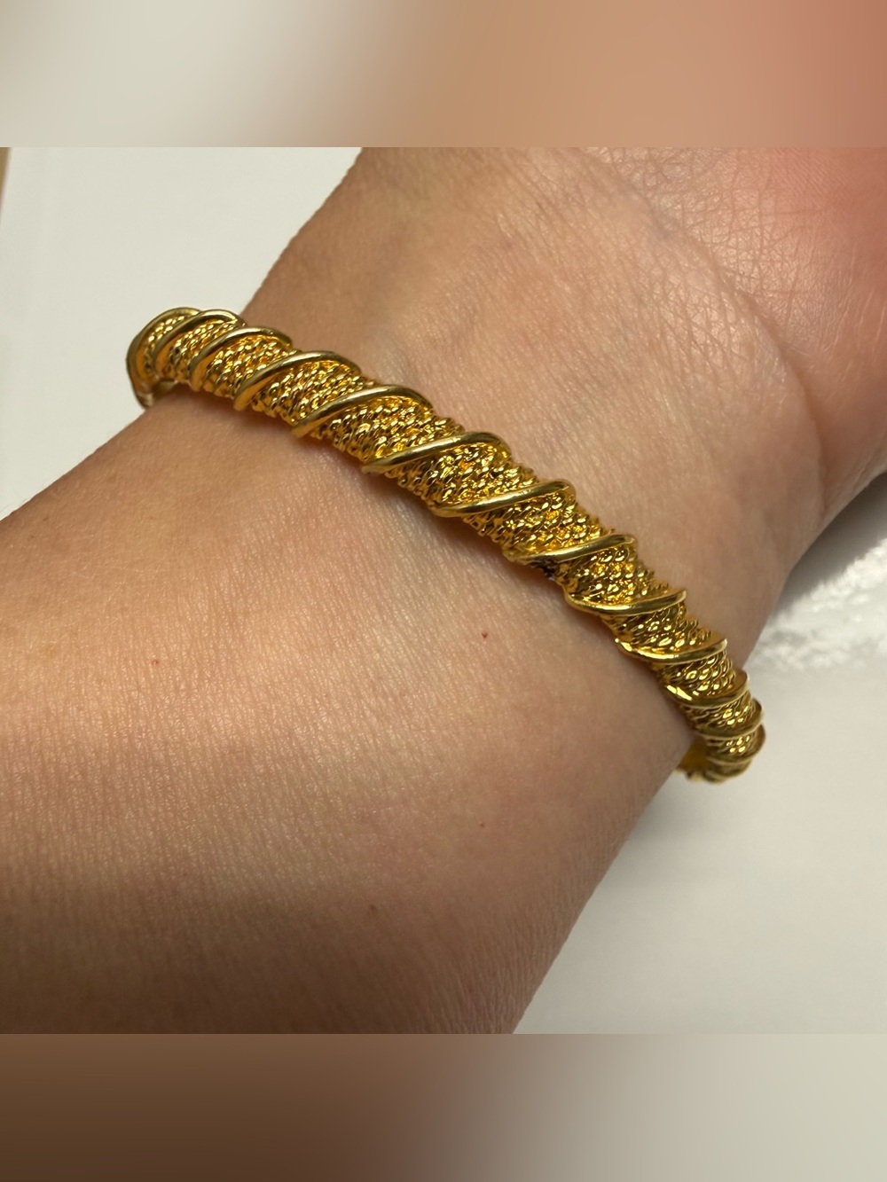 Vintage Napier Gold-Tone Textured Bangle Bracelet Intricate Rope Twisted Design